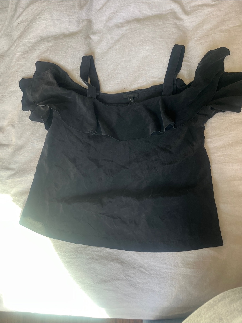 J. Crew Black Ruffle Strap Off-Shoulder Camisole